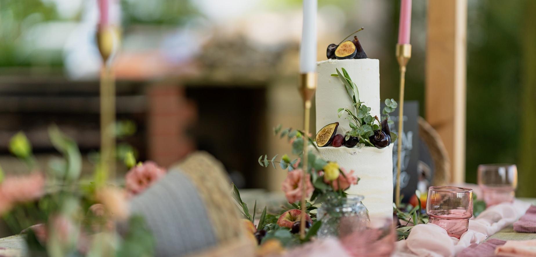 Picnic bench with cake